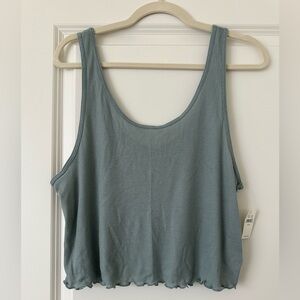 Aerie OFFLINE Blue Ribbed Lettuce Hem Cropped Tank Top Size XL